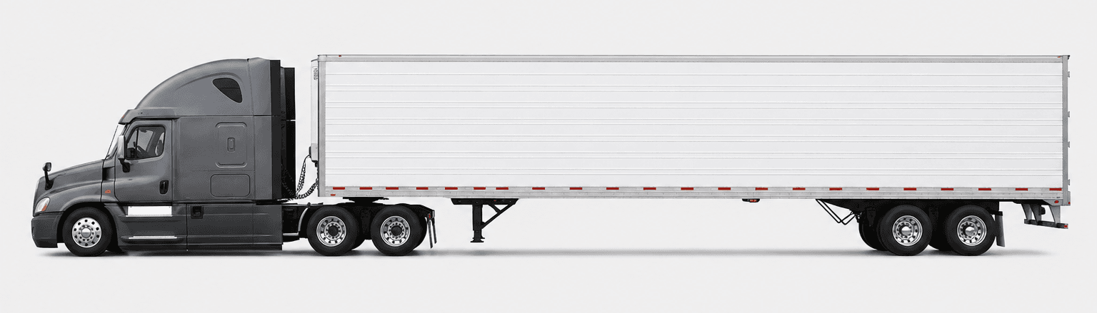 Sleeper tractor coupled to a 53-foot dry van, full side profile against a plain background